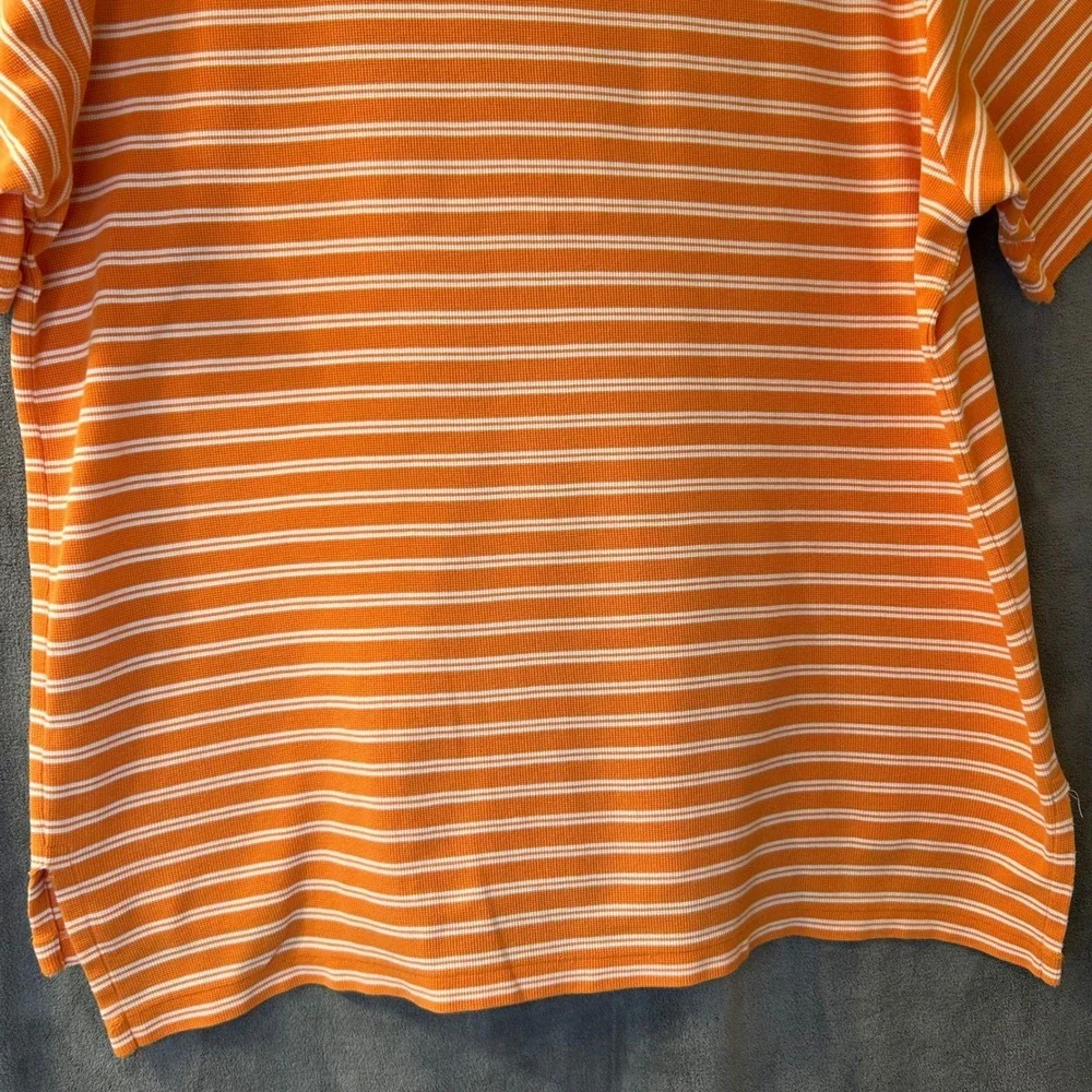 Ralph Lauren Mens Big Large Waffle Knit Polo Orange White Striped Shirt